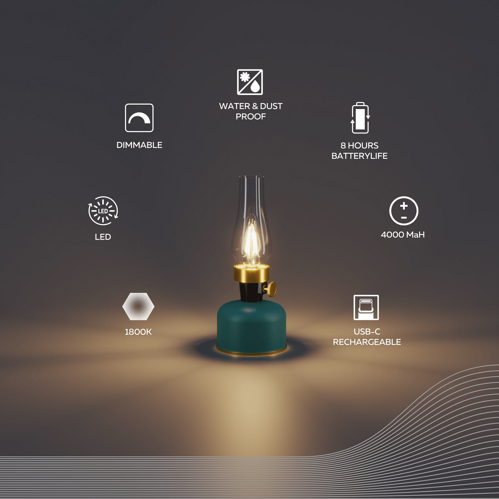 LED oppladbar bordlampe Lavinio grønn dimbar IP44 - Calex USB-C lader