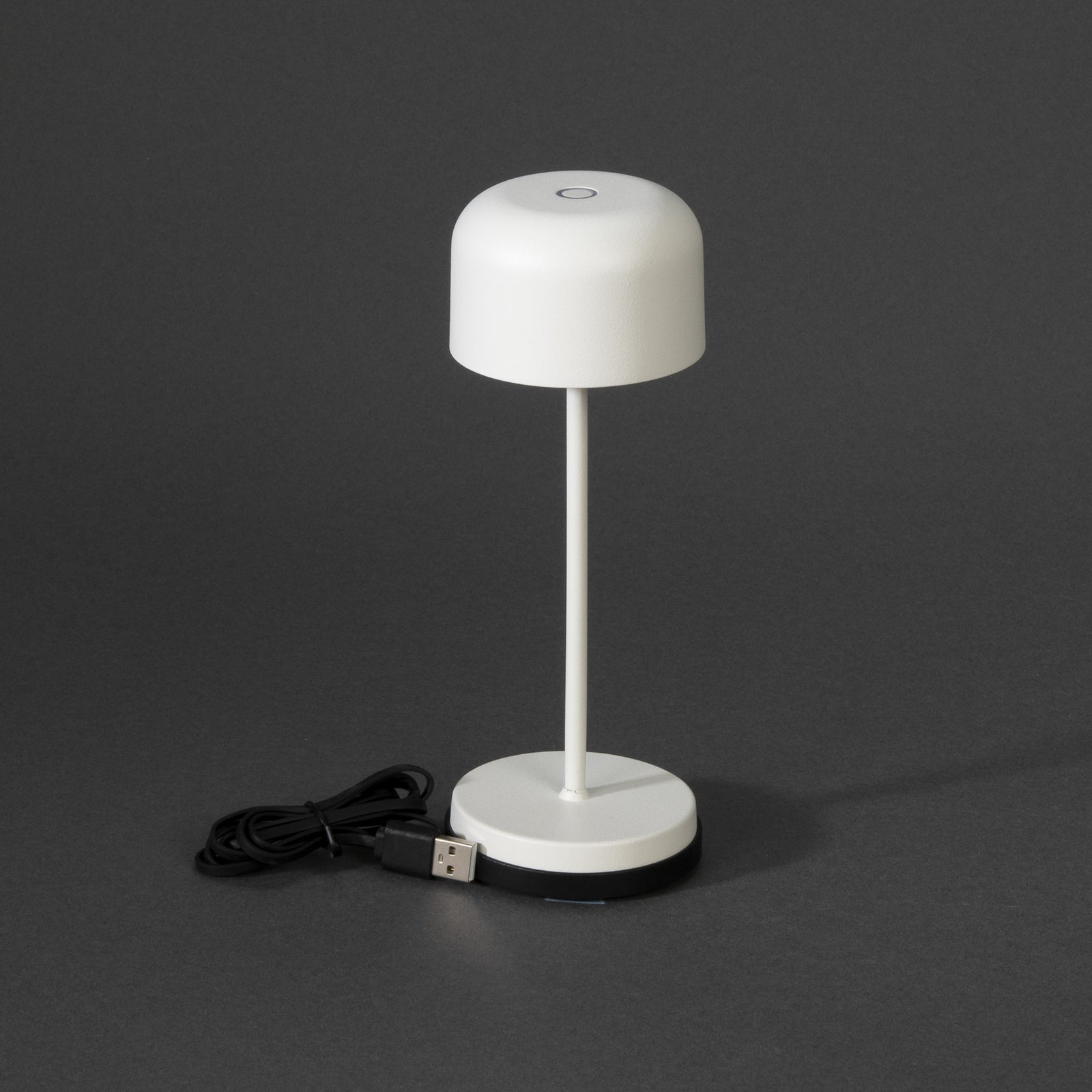 LED oppladbar bordlampe Lille hvit aluminium USB ladestasjon