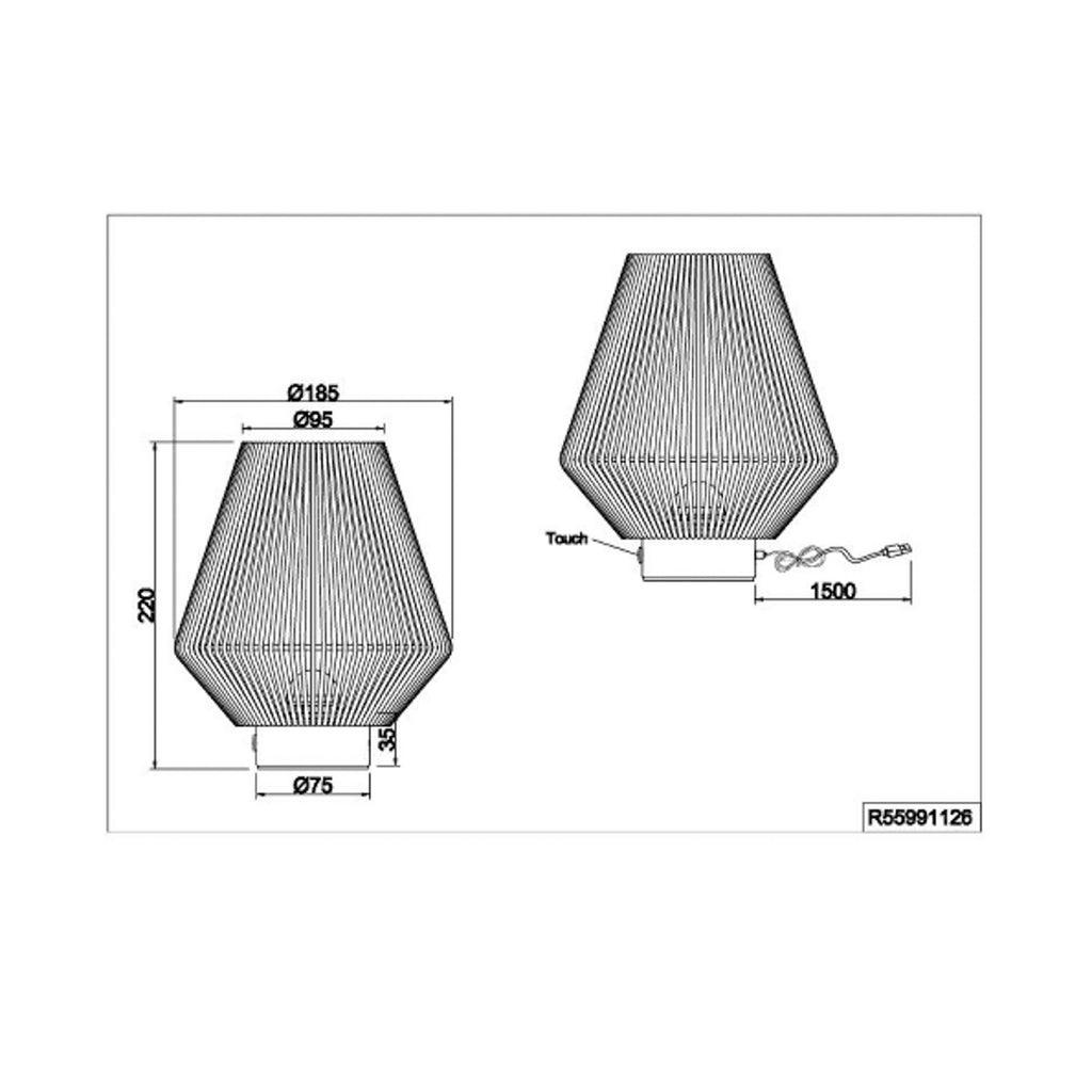 Detalj av LED oppladbar bordlampe Lira papirgarn brun H22 cm
