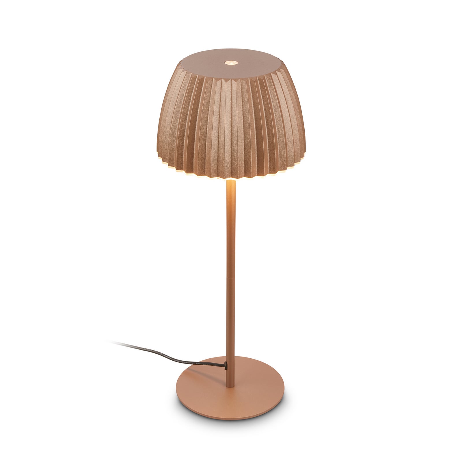 LED oppladbar bordlampe Loca brun dimbar Ø14,3 cm forfra