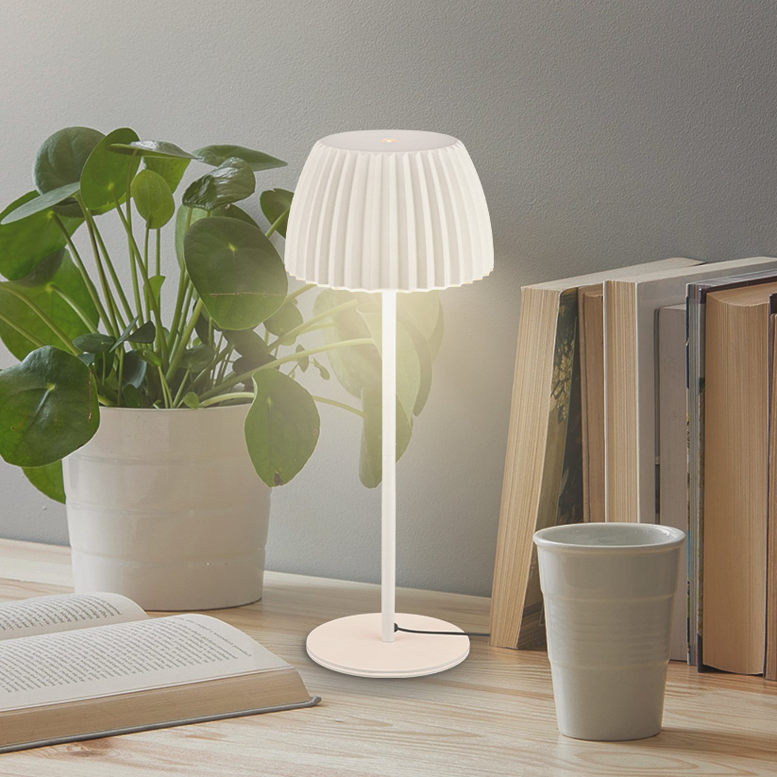 LED oppladbar bordlampe Loca dimbar hvit forfra