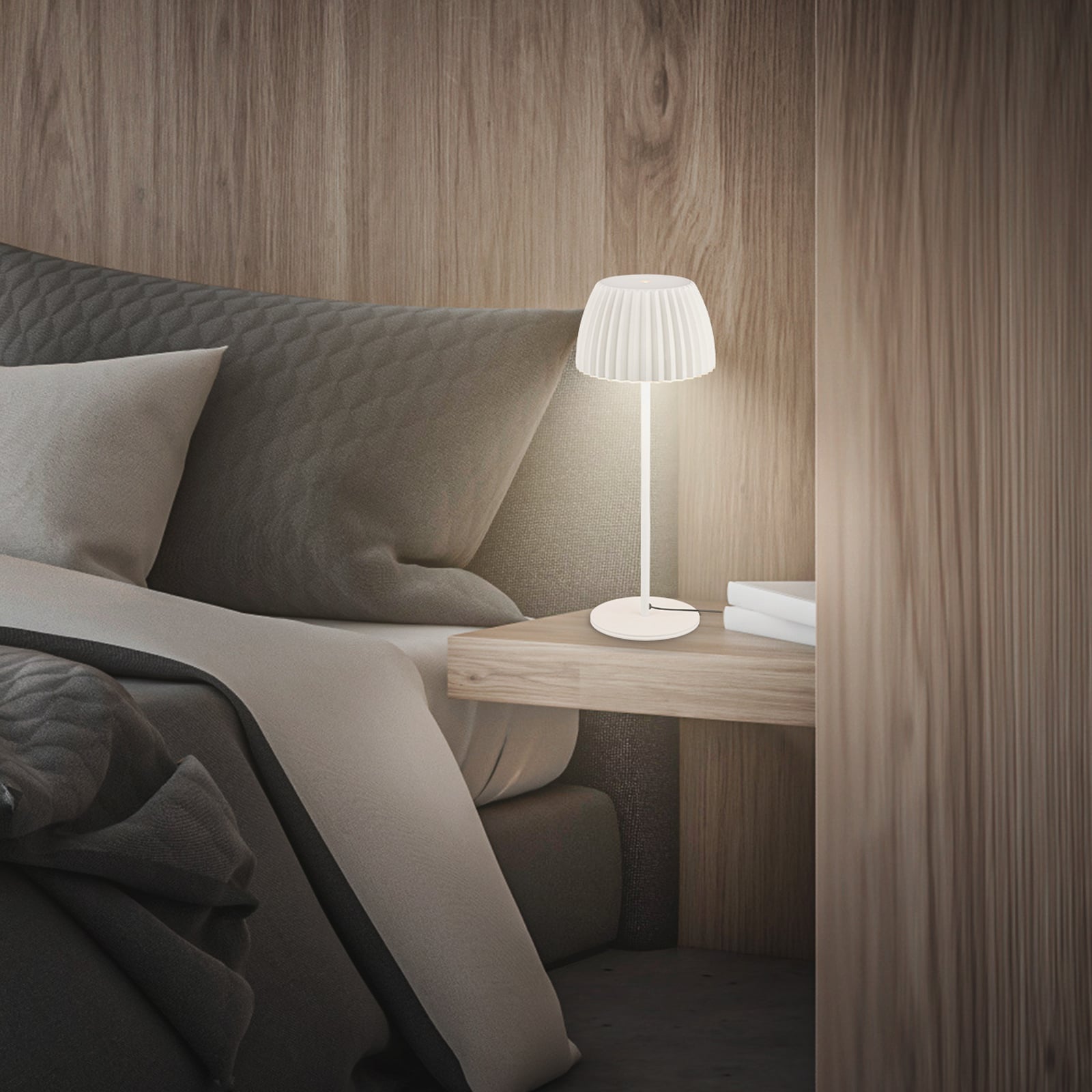 LED oppladbar bordlampe Loca dimbar hvit bakside