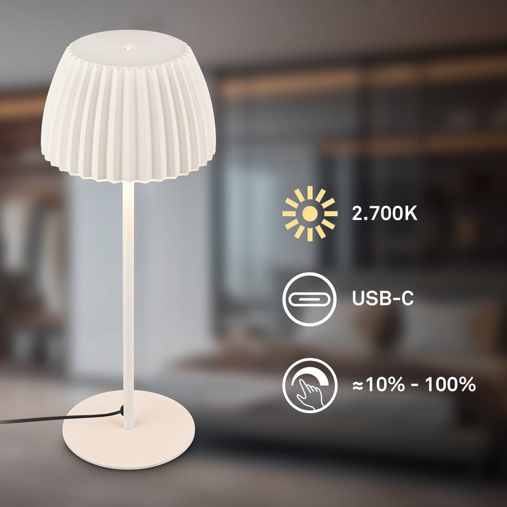 LED oppladbar bordlampe Loca dimbar hvit med varmt lys