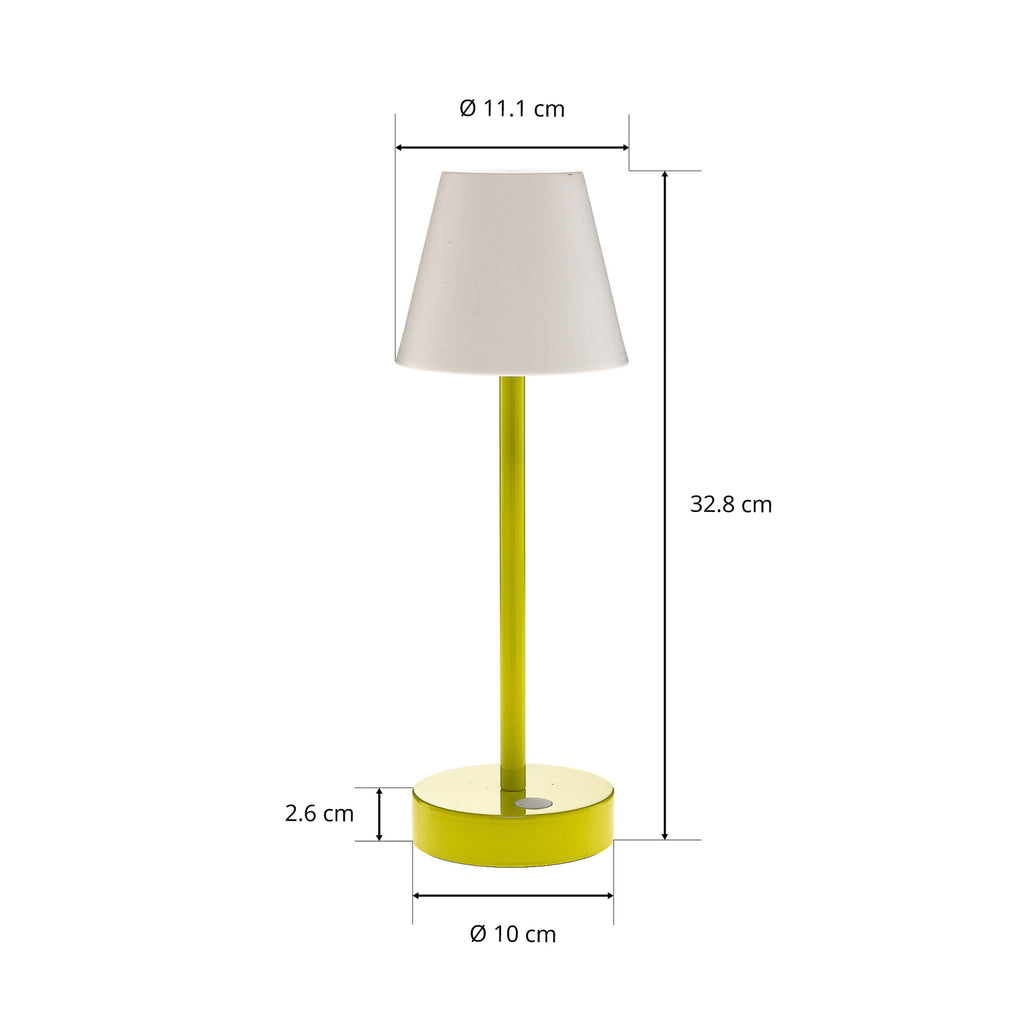 LED oppladbar bordlampe Lola Slim dimbar lime IP44 produktvinkel