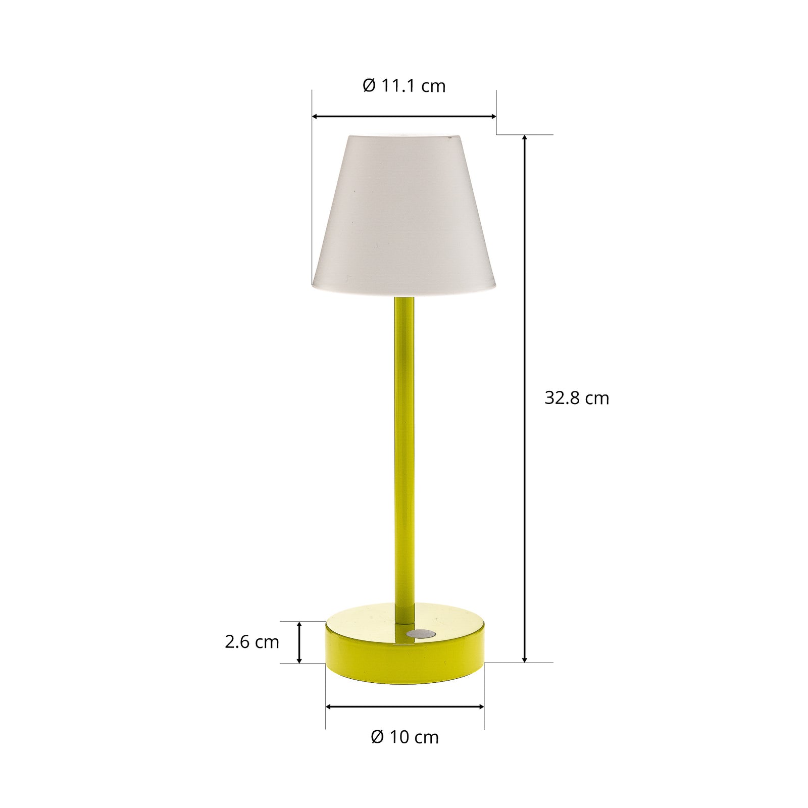LED oppladbar bordlampe Lola Slim dimbar lime IP44 produktvinkel