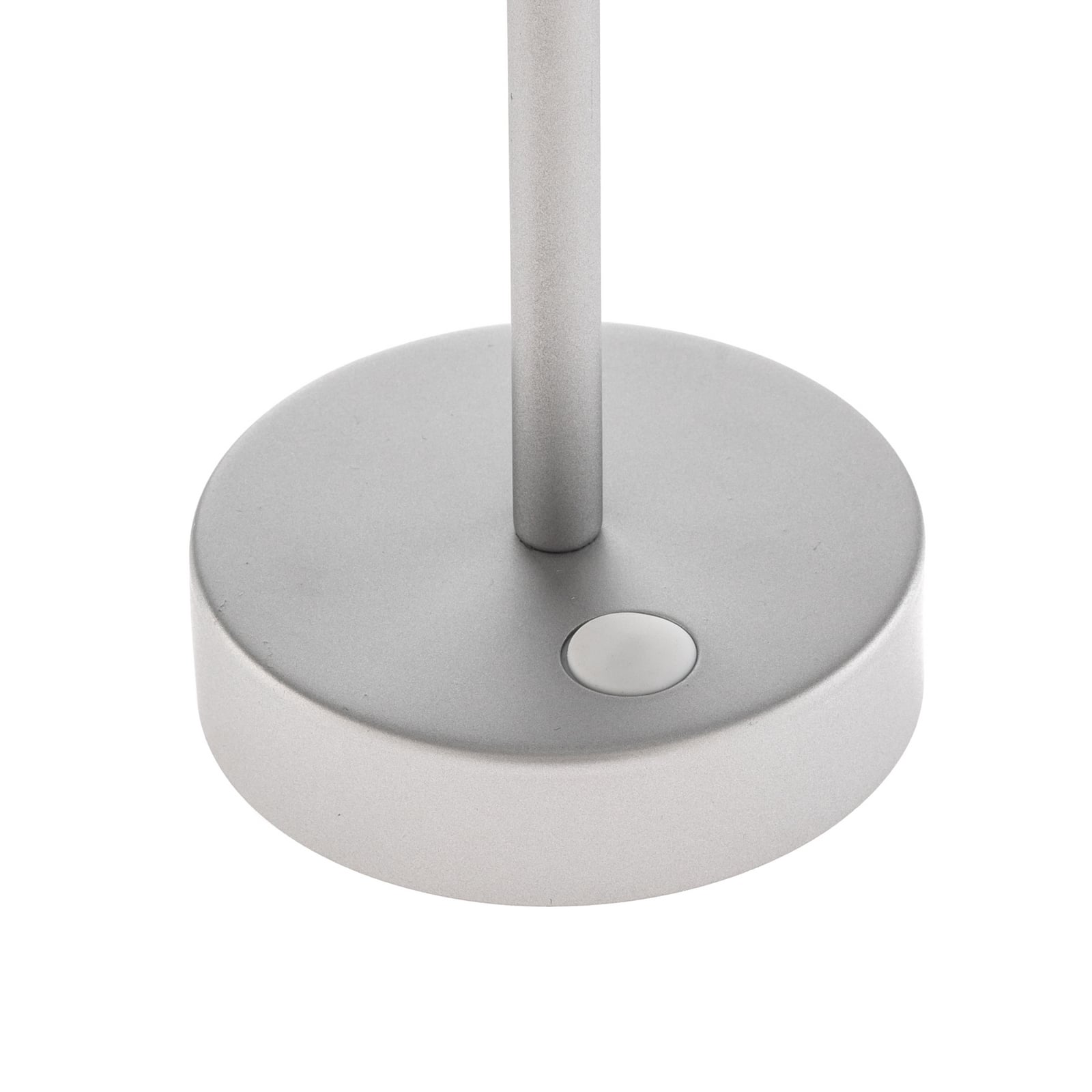 LED oppladbar bordlampe Lola Slim grå dimbar IP44 dimmeknapp detalj