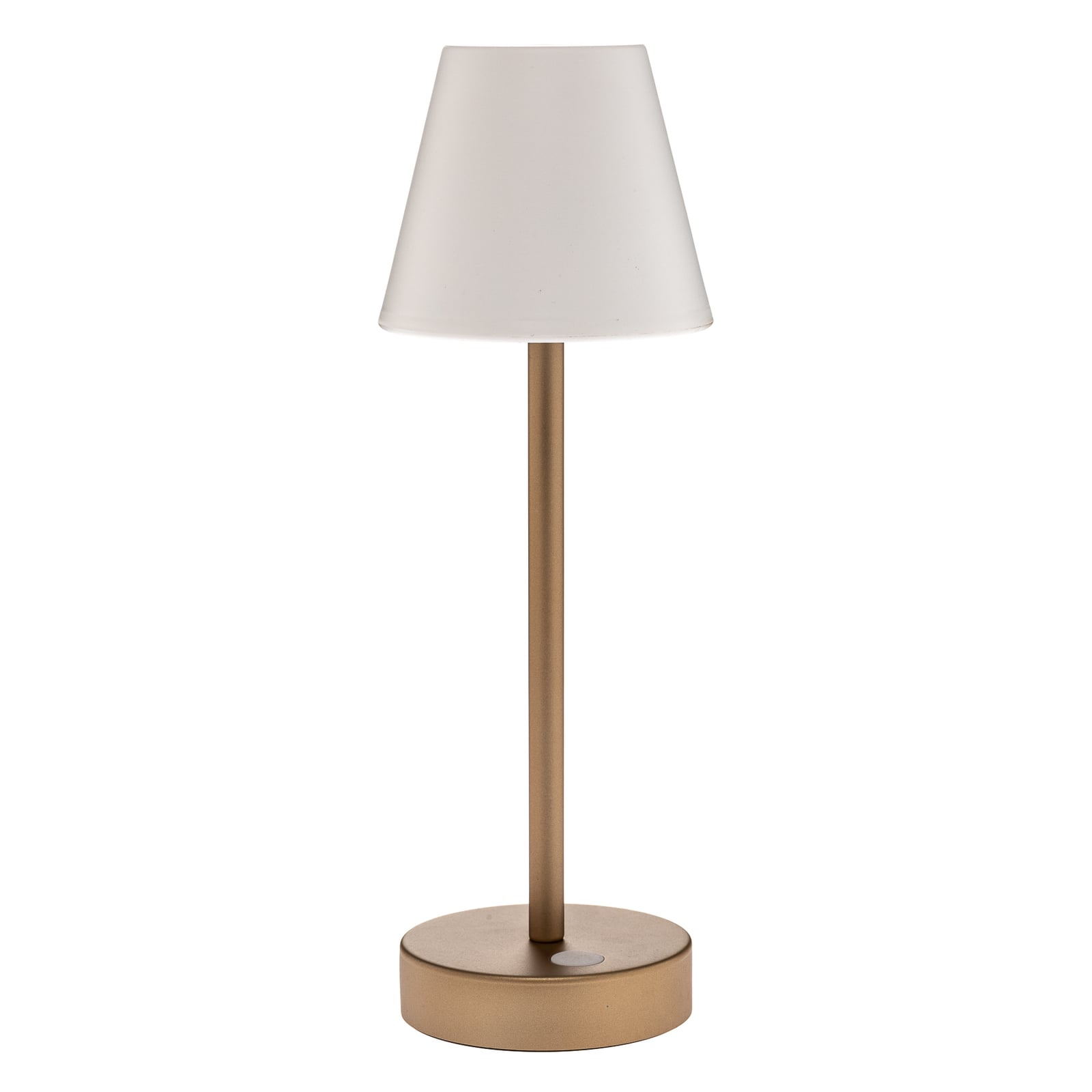 LED oppladbar bordlampe Lola Slim messing dimbar IP44 montert på bord