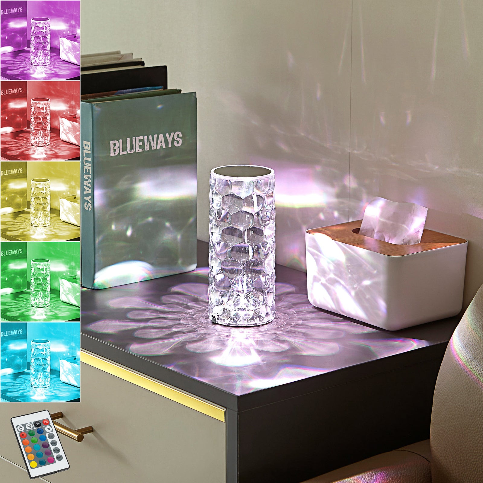 LED oppladbar bordlampe Louane dimbar RGBW 18,5 cm fra Lindby forfra