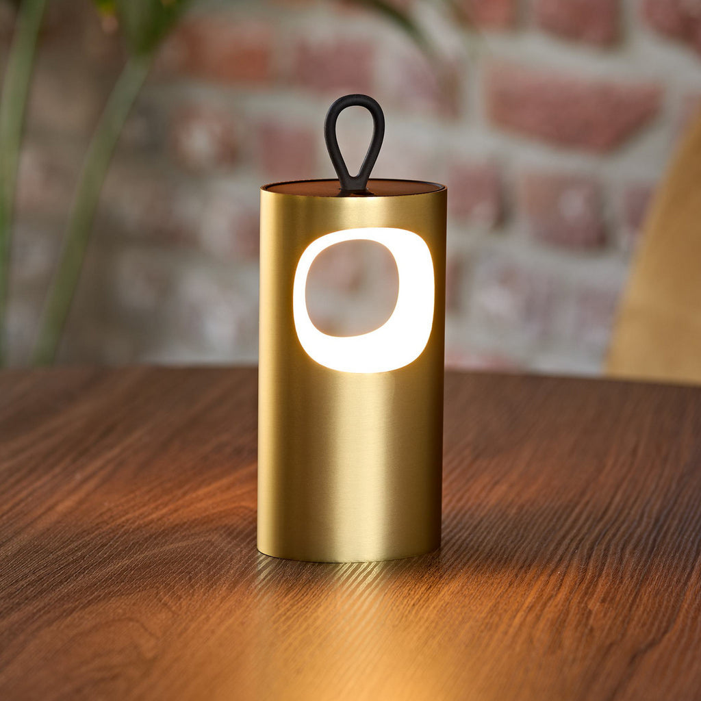 LED oppladbar bordlampe Lunari gull aluminium CCT dimbar IP44 forfra
