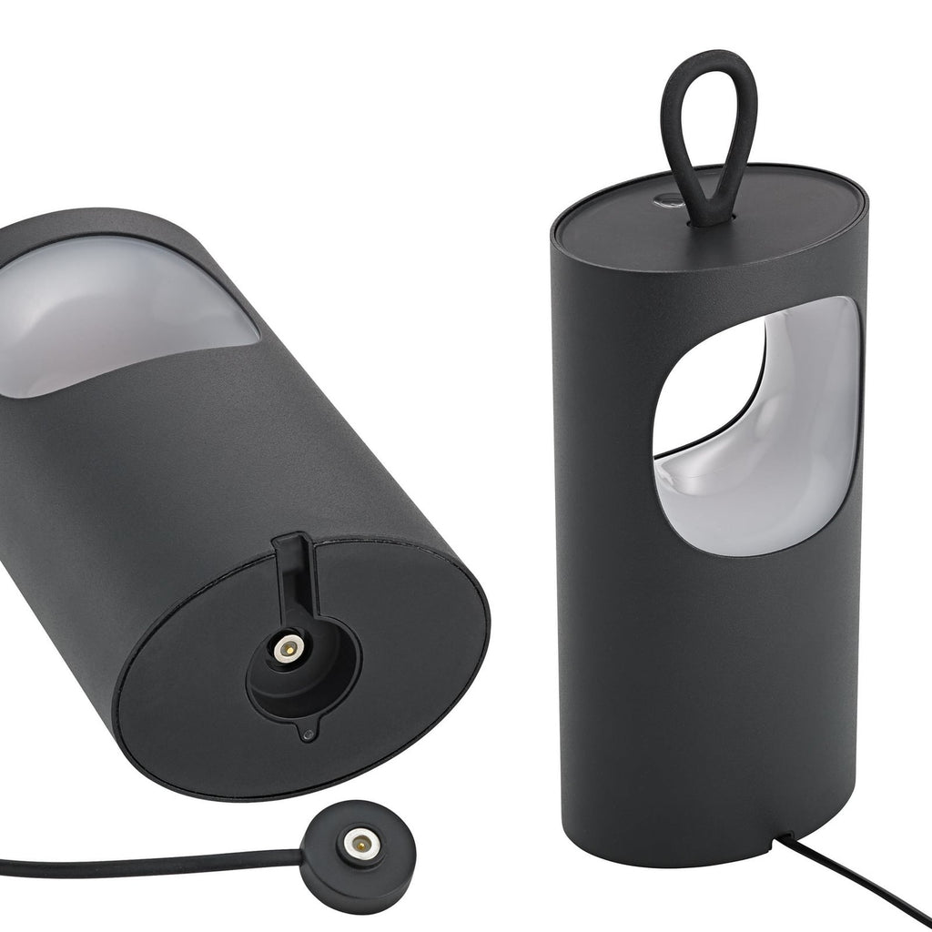 LED oppladbar bordlampe Lunari svart aluminium nærbilde av lampehode