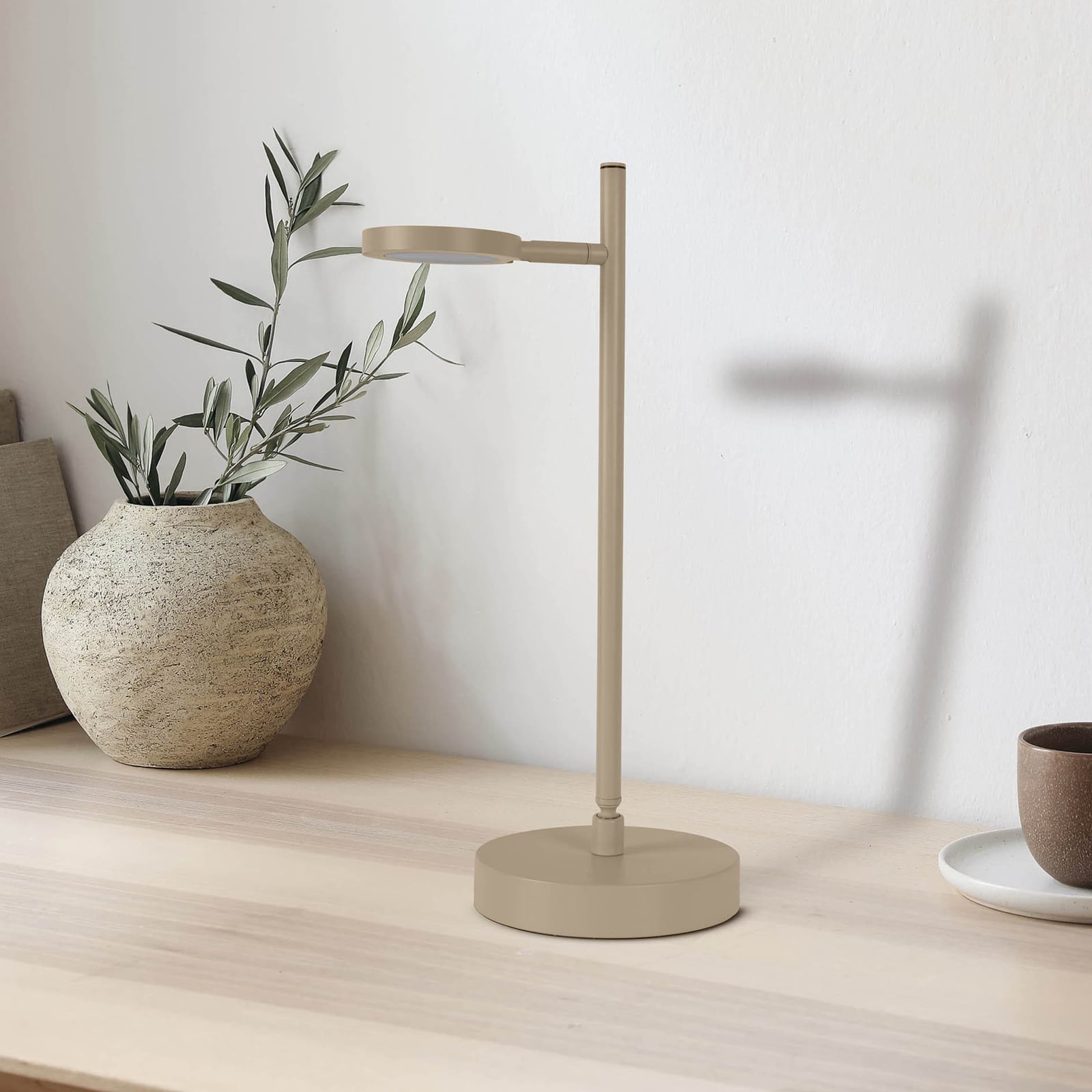 LED oppladbar bordlampe Lupa beige metall 45 cm forfra