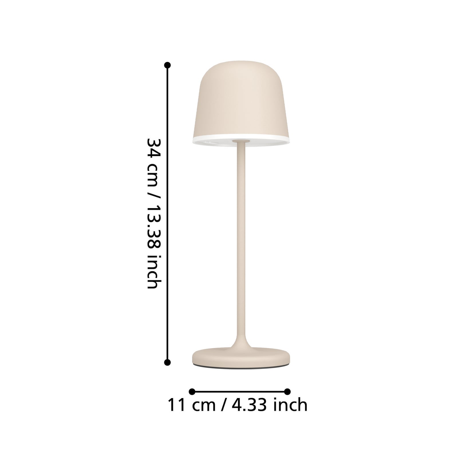 Detalj av touch-dimmer på LED oppladbar bordlampe Mannera sand dimbar IP54