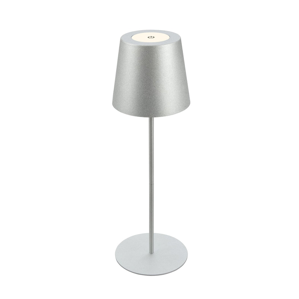 LED oppladbar bordlampe matt krom berøringsdimmer IP44 - Briloner forfra