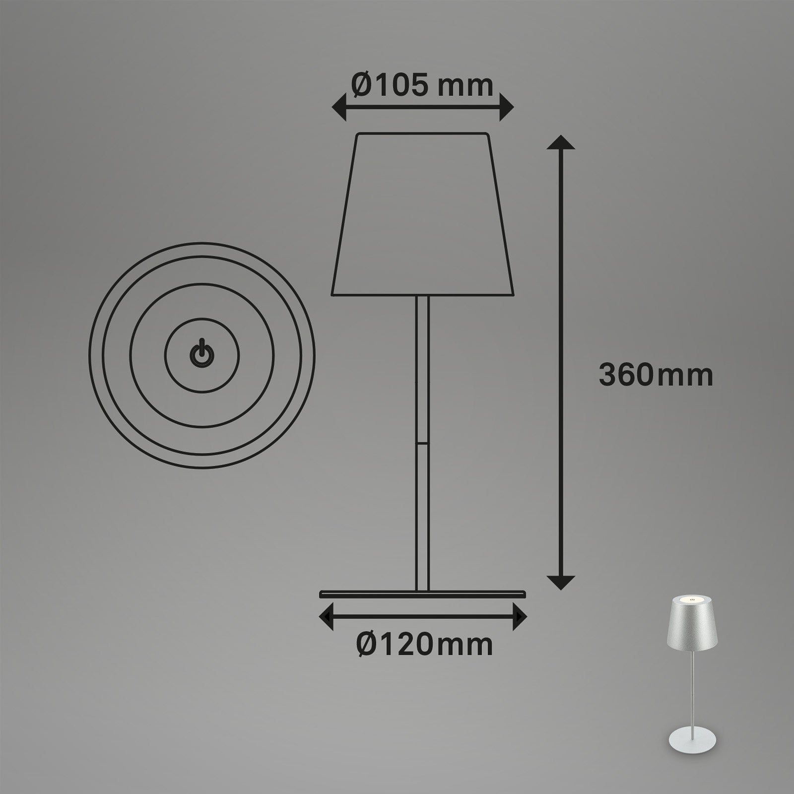 LED oppladbar bordlampe matt krom berøringsdimmer IP44 - Briloner bakside