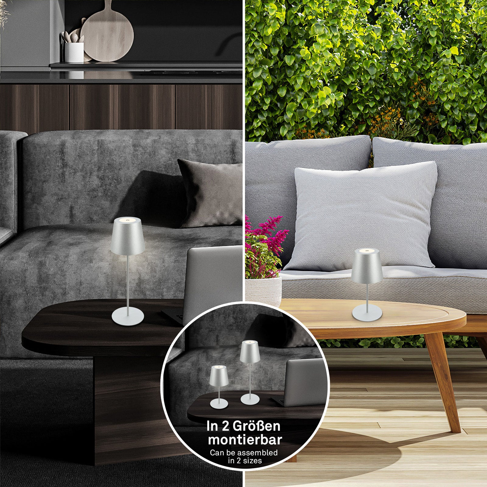 LED oppladbar bordlampe matt krom berøringsdimmer IP44 - Briloner montert på bord
