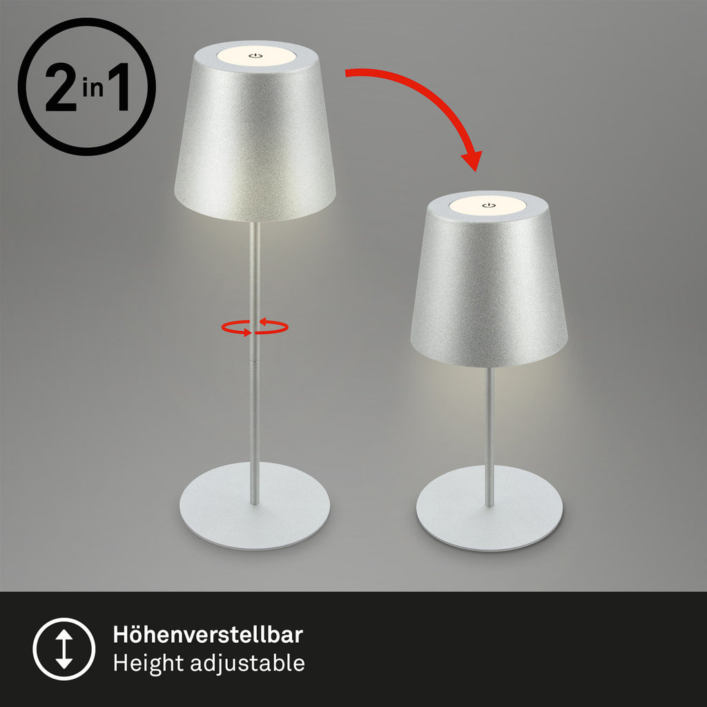 LED oppladbar bordlampe matt krom berøringsdimmer IP44 - Briloner nærbilde av lampehode