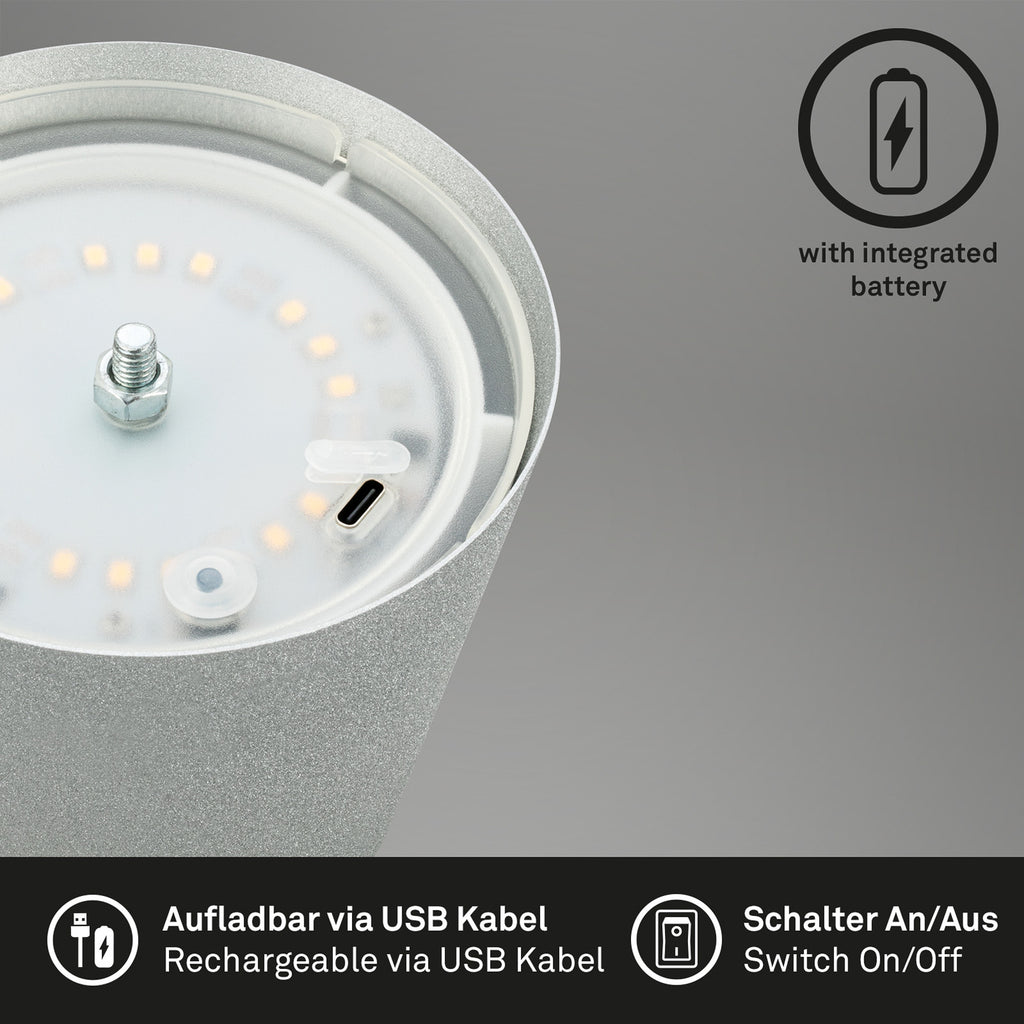 LED oppladbar bordlampe matt krom berøringsdimmer IP44 - Briloner med USB-ladekabel