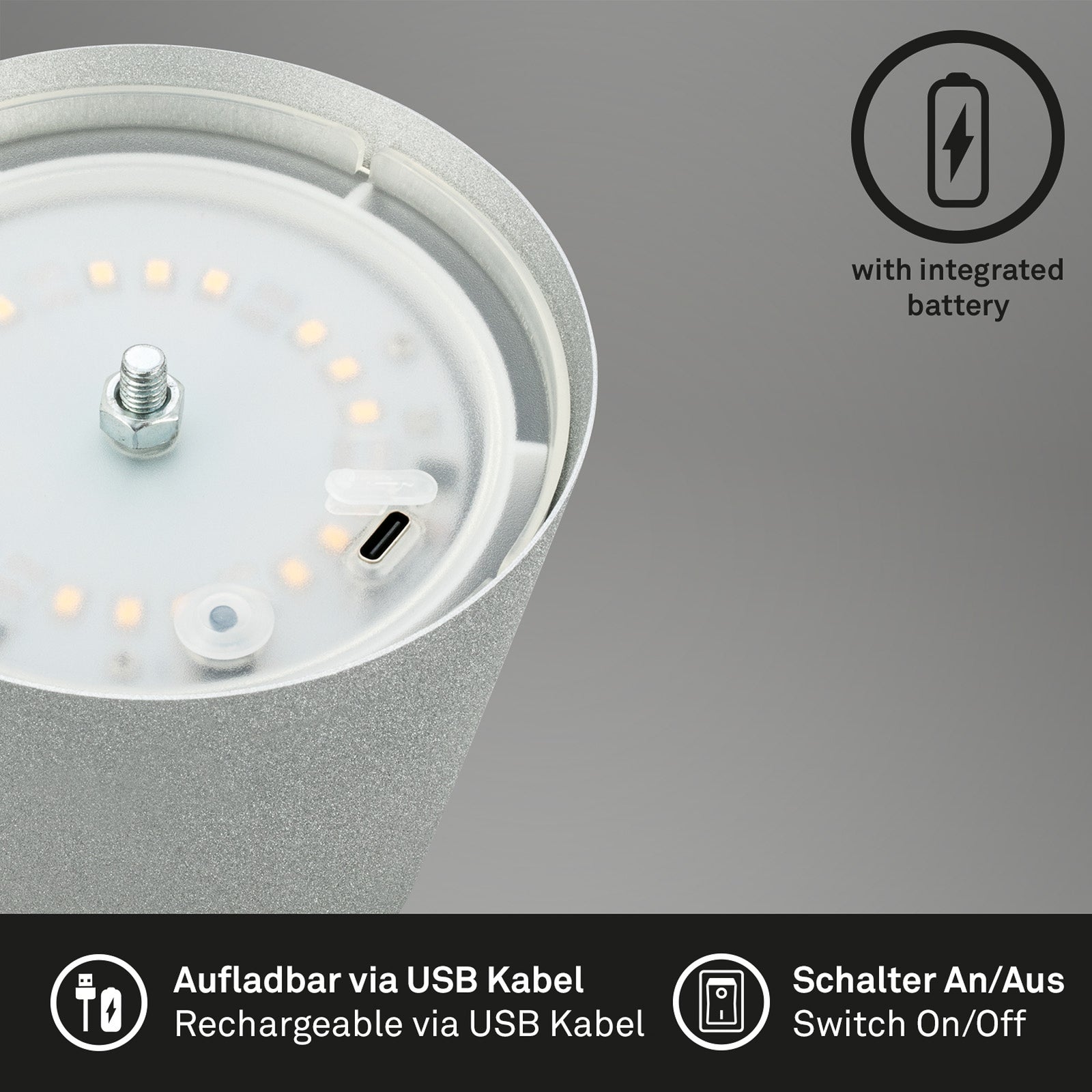LED oppladbar bordlampe matt krom berøringsdimmer IP44 - Briloner med USB-ladekabel
