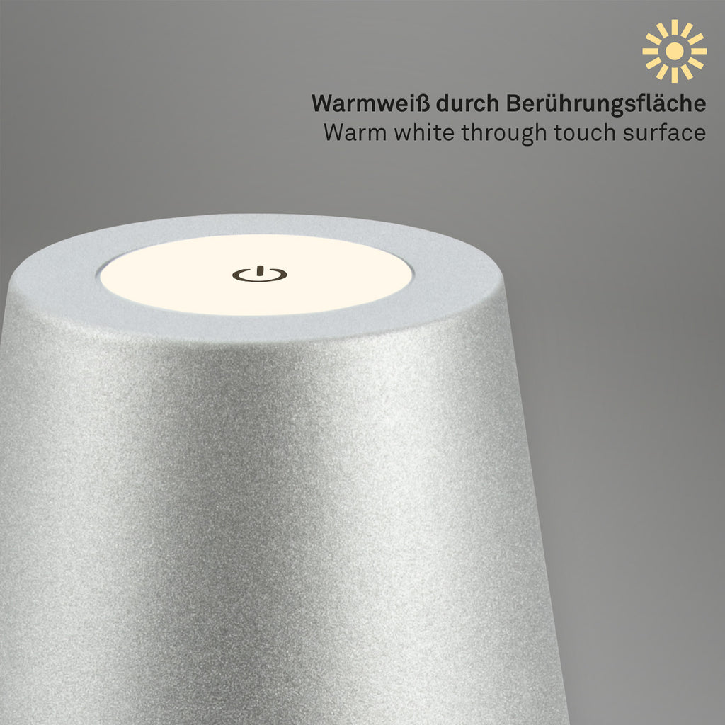 LED oppladbar bordlampe matt krom berøringsdimmer IP44 - Briloner brukt ute på terrasse