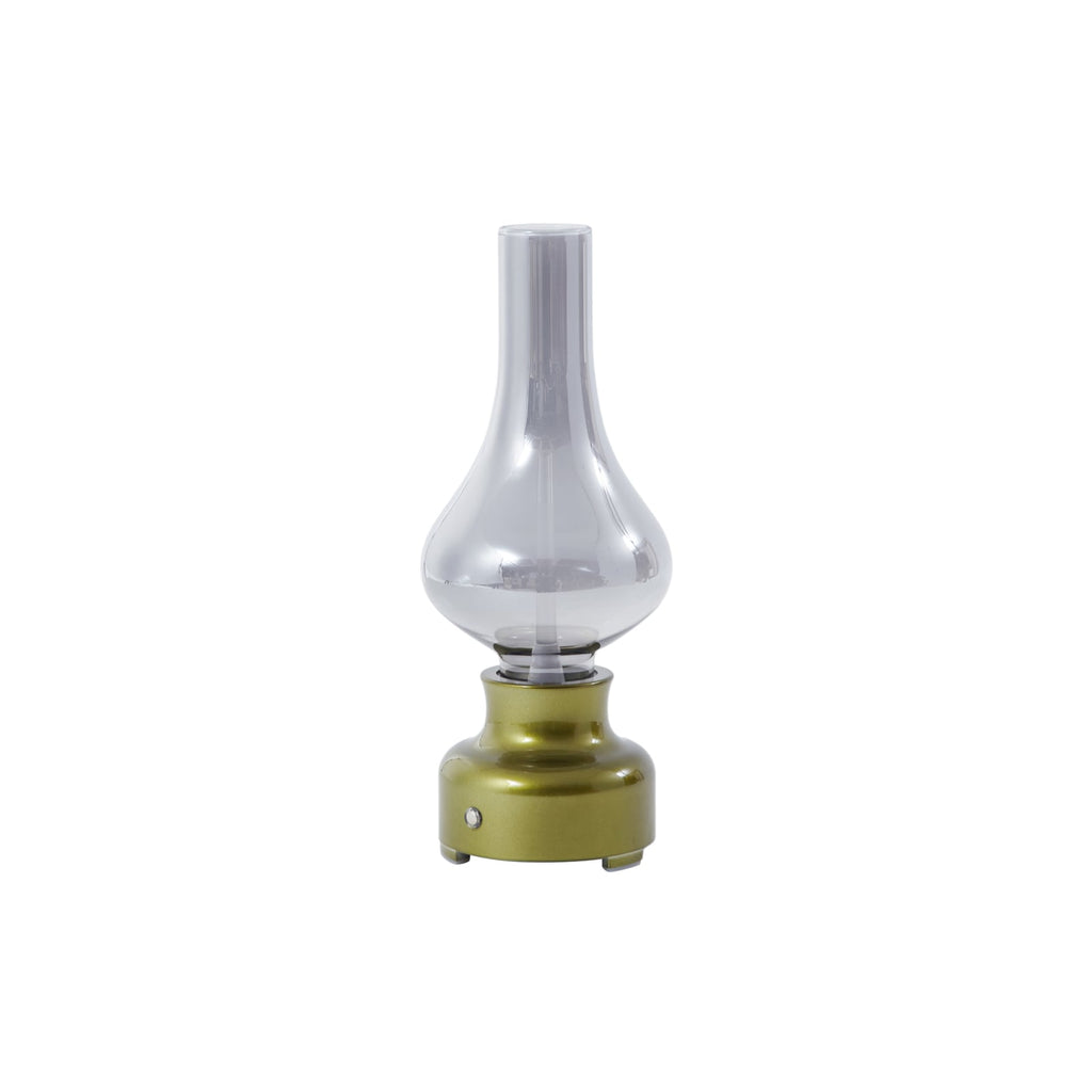 LED oppladbar bordlampe Maxentius dimbar grønn glass montert i rom