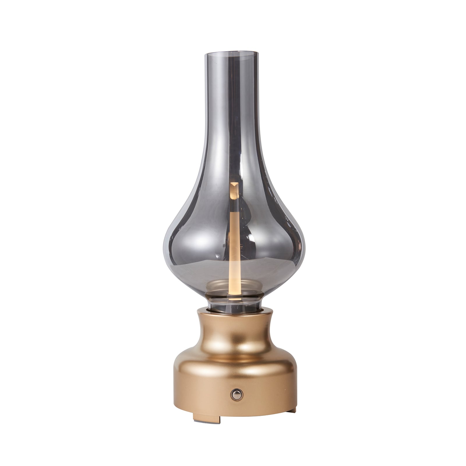 LED oppladbar bordlampe Maxentius glass gull dimbar detalj av touchkontroll