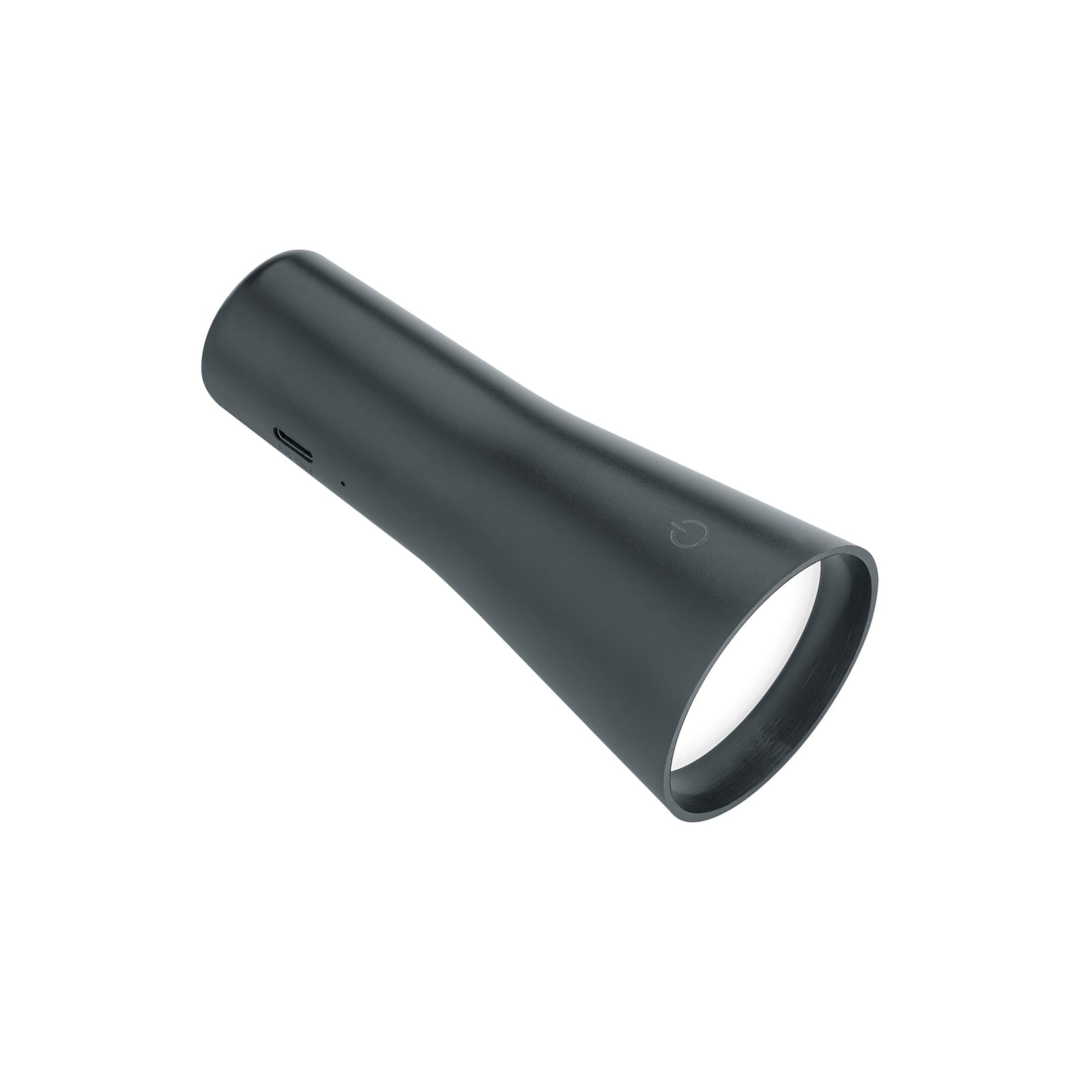Nærbilde av touchdimmer på LED oppladbar bordlampe Maxi svart metall
