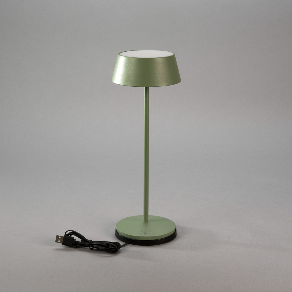 LED oppladbar bordlampe Menton grønn aluminium IP54 dimbar lysmodus