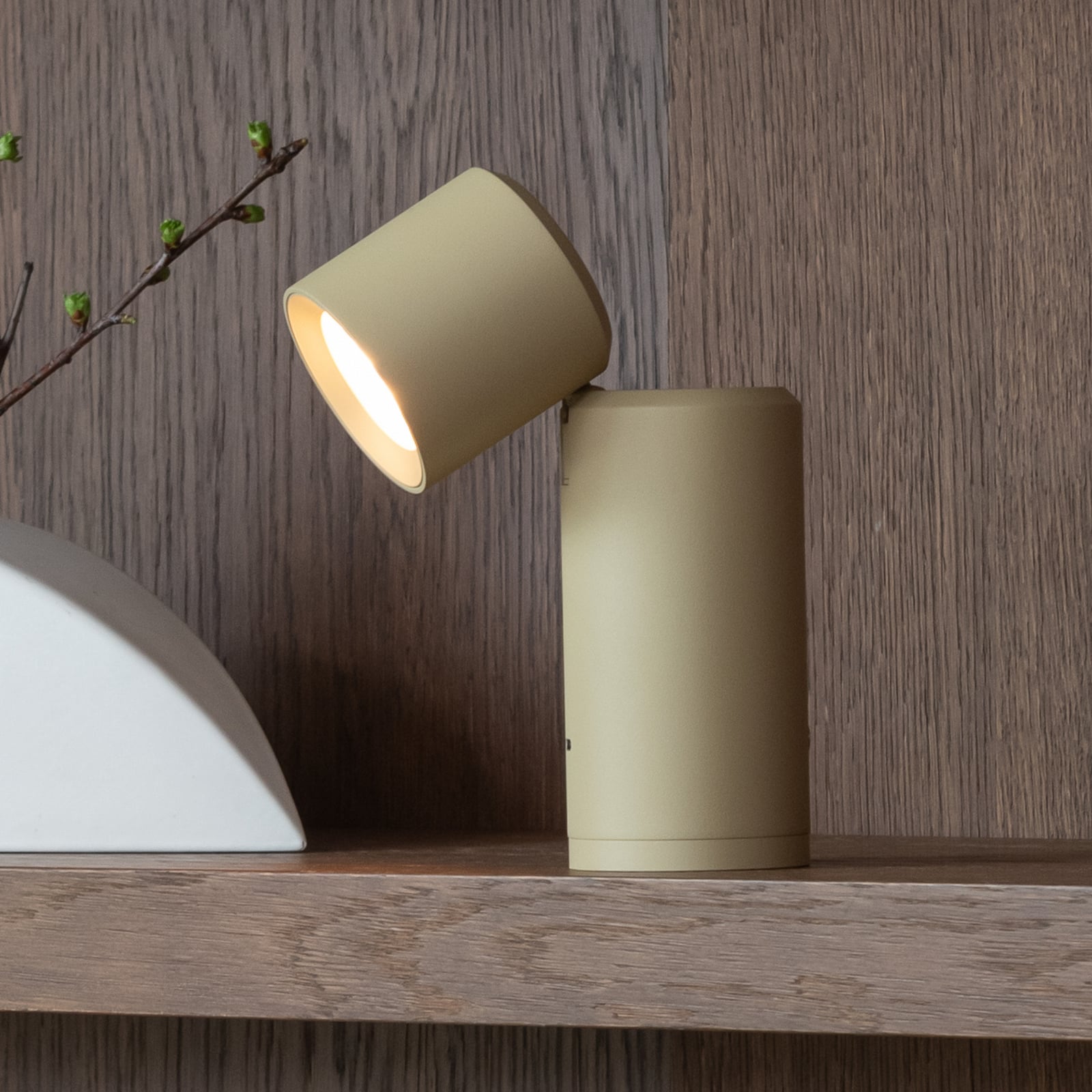 LED oppladbar bordlampe Milan dimbar beige aluminium forfra