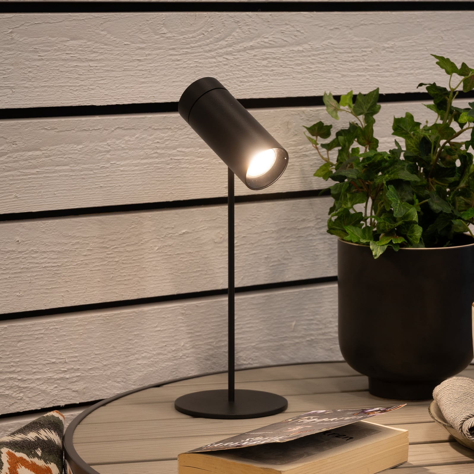 LED oppladbar bordlampe Multi aluminium svart H30 cm IP54 dimbar forfra
