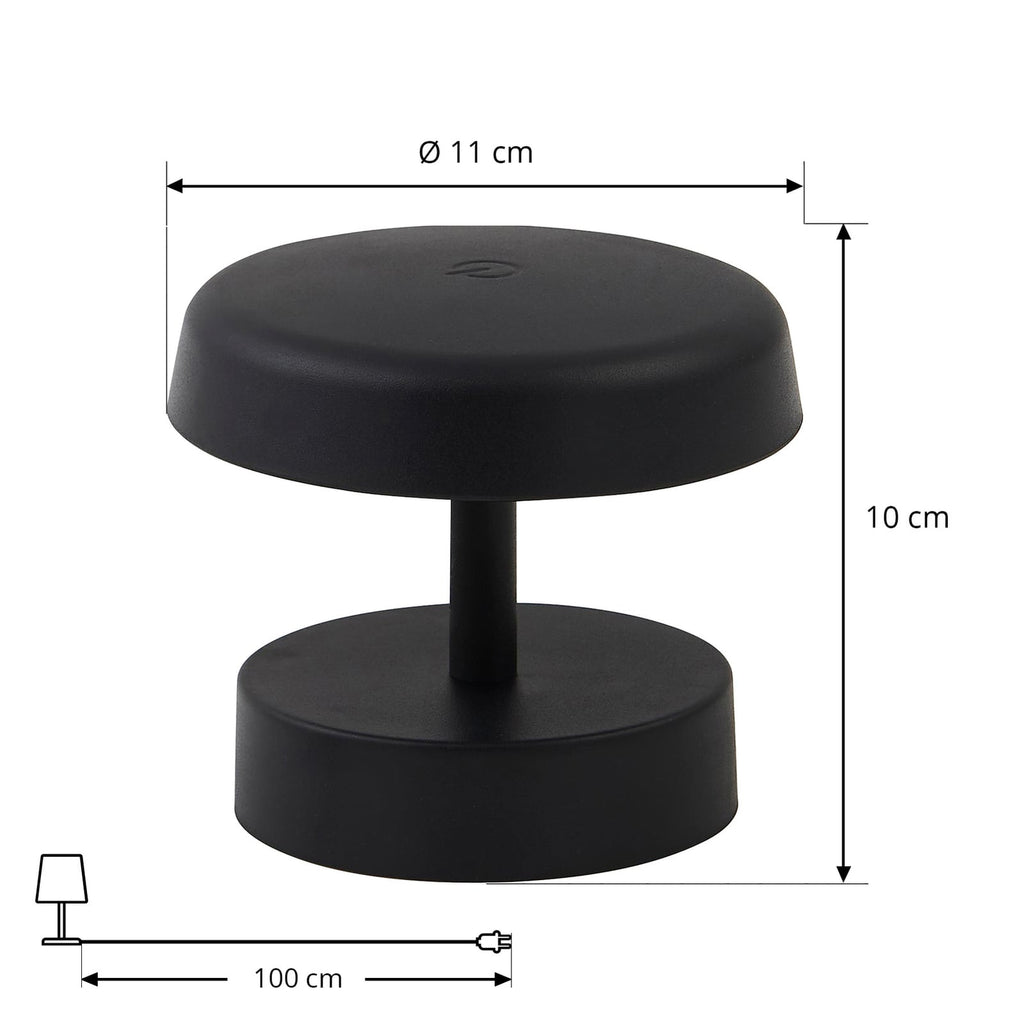Nærbilde av LED oppladbar bordlampe Nalani dimbar svart IP44 H10 cm