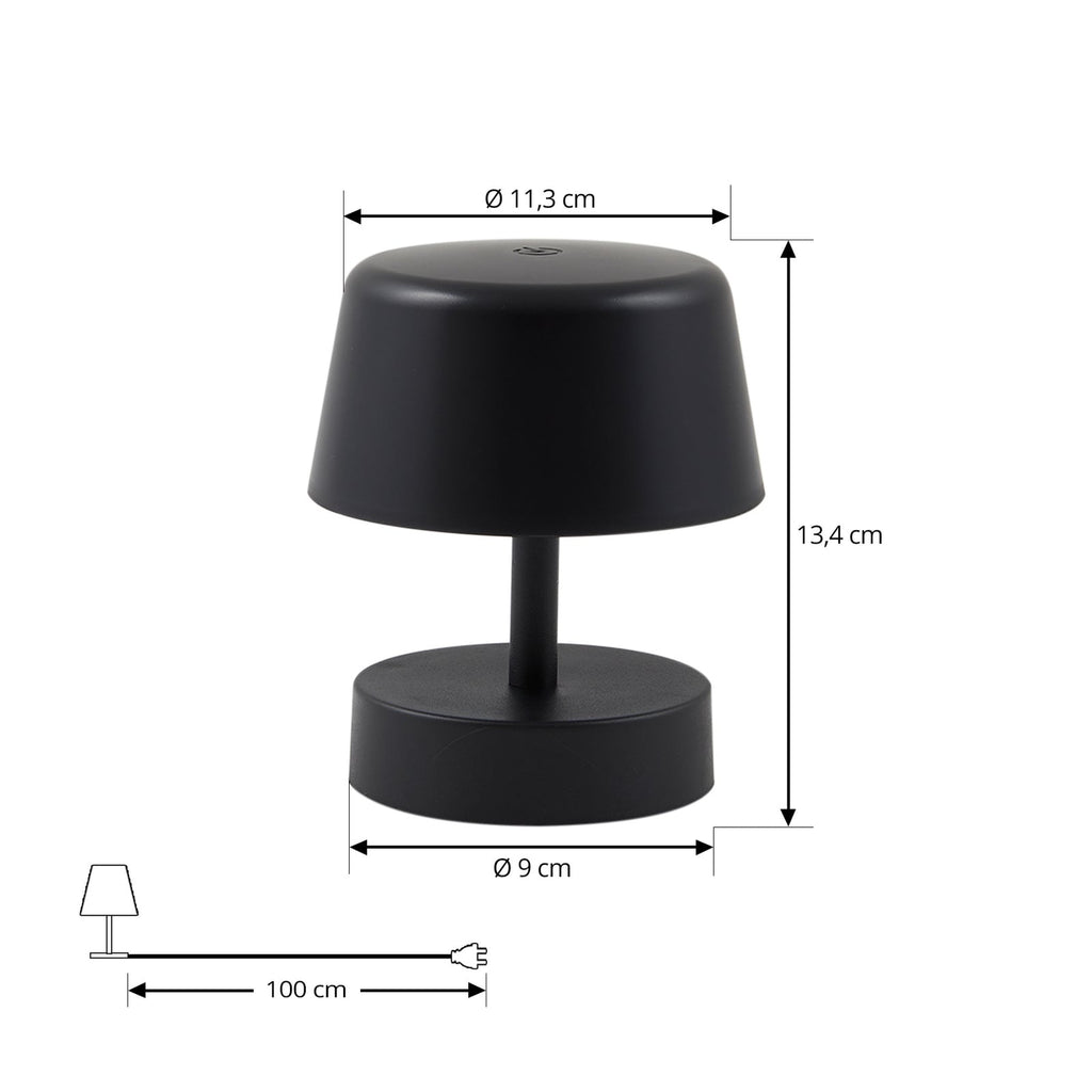 Nærbilde av touchdimmer på LED oppladbar bordlampe Nalani svart dimbar IP44