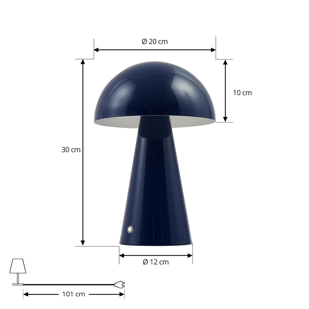 LED-oppladbar bordlampe Nevijo blå Ø20 cm nærbilde av lampebase