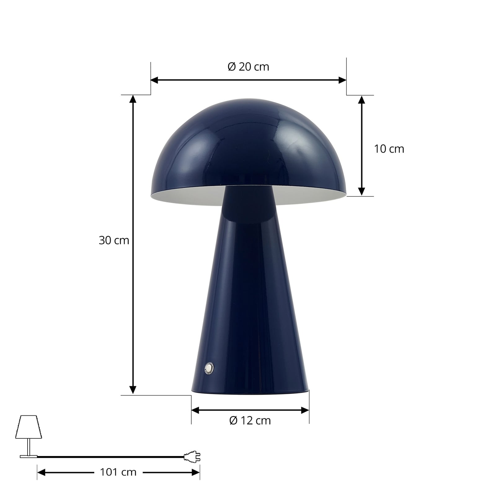 LED-oppladbar bordlampe Nevijo blå Ø20 cm nærbilde av lampebase