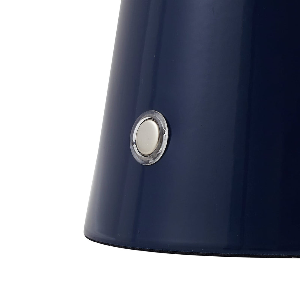 LED-oppladbar bordlampe Nevijo blå Ø20 cm batteriindikator