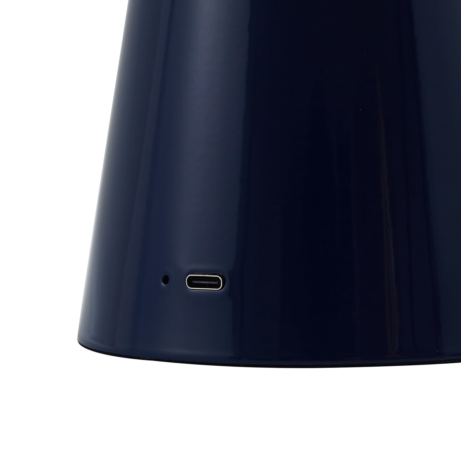 LED-oppladbar bordlampe Nevijo blå Ø20 cm i stue