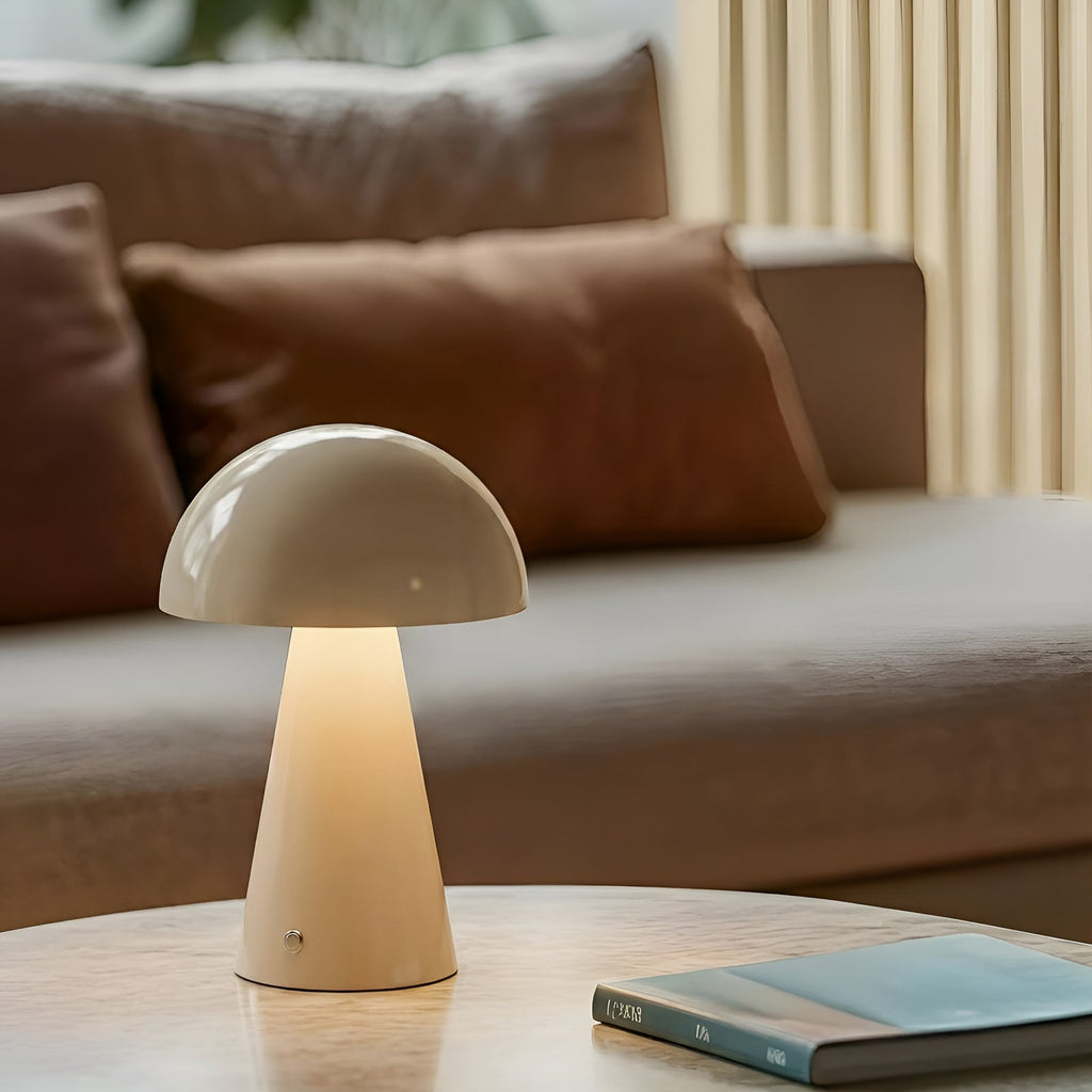 LED oppladbar bordlampe Nevijo dimbar beige bakside