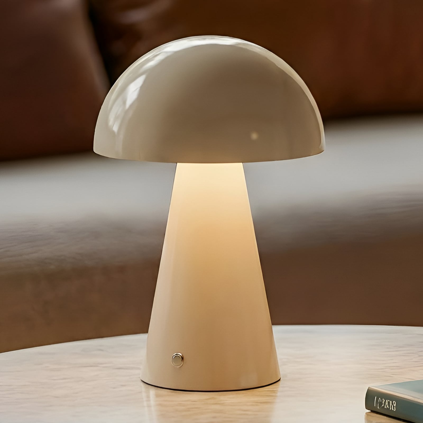 LED oppladbar bordlampe Nevijo dimbar beige forfra