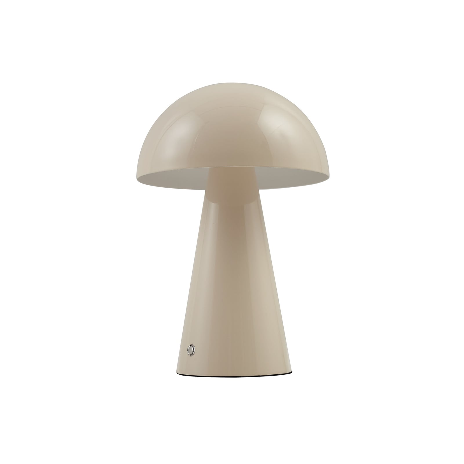 LED oppladbar bordlampe Nevijo dimbar beige montert på bord
