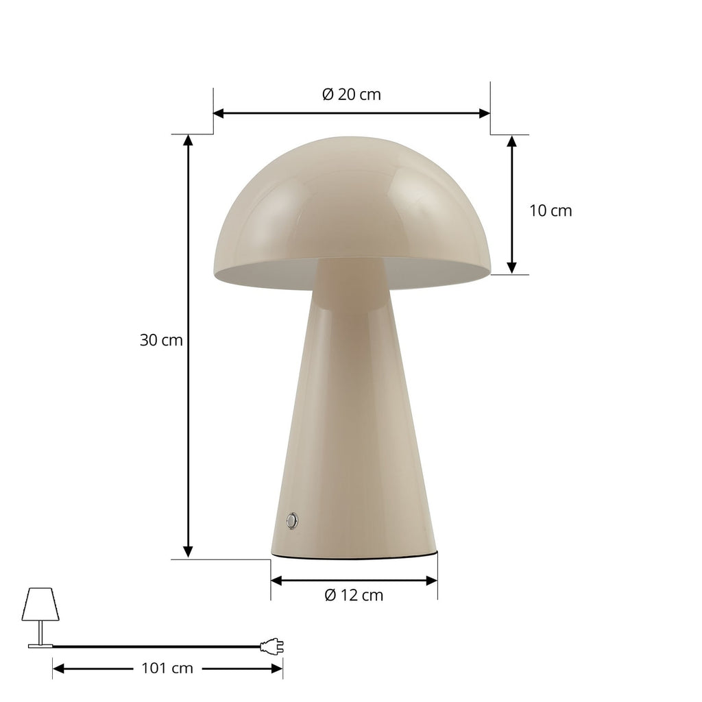 LED oppladbar bordlampe Nevijo dimbar beige nærbilde av lampefot
