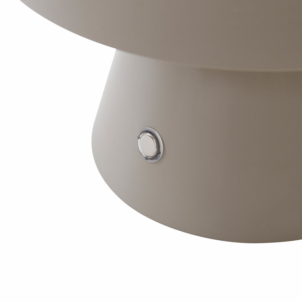LED oppladbar bordlampe Nevijo grå dimmerknapp detalj