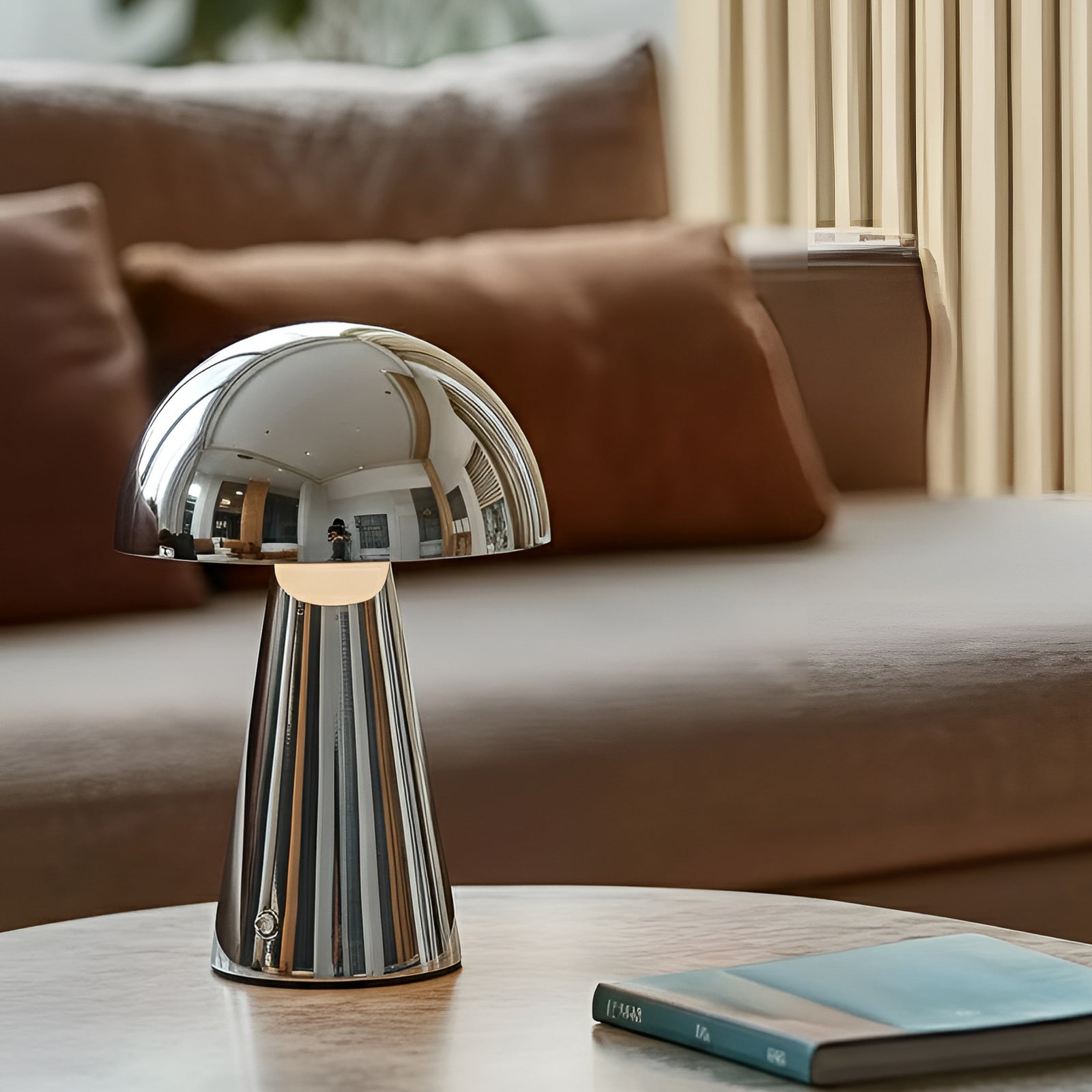 LED oppladbar bordlampe Nevijo krom dimbar bakside