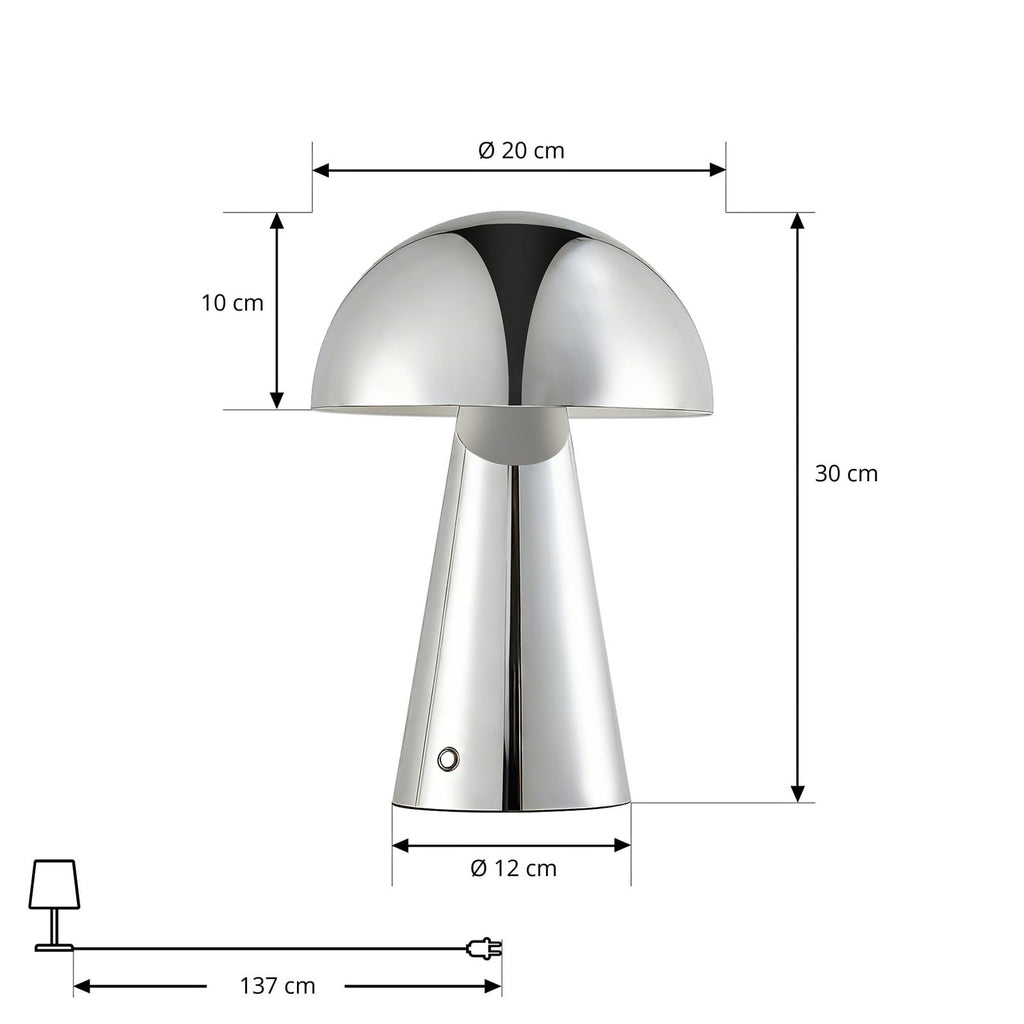 LED oppladbar bordlampe Nevijo krom dimbar detalj av knapp