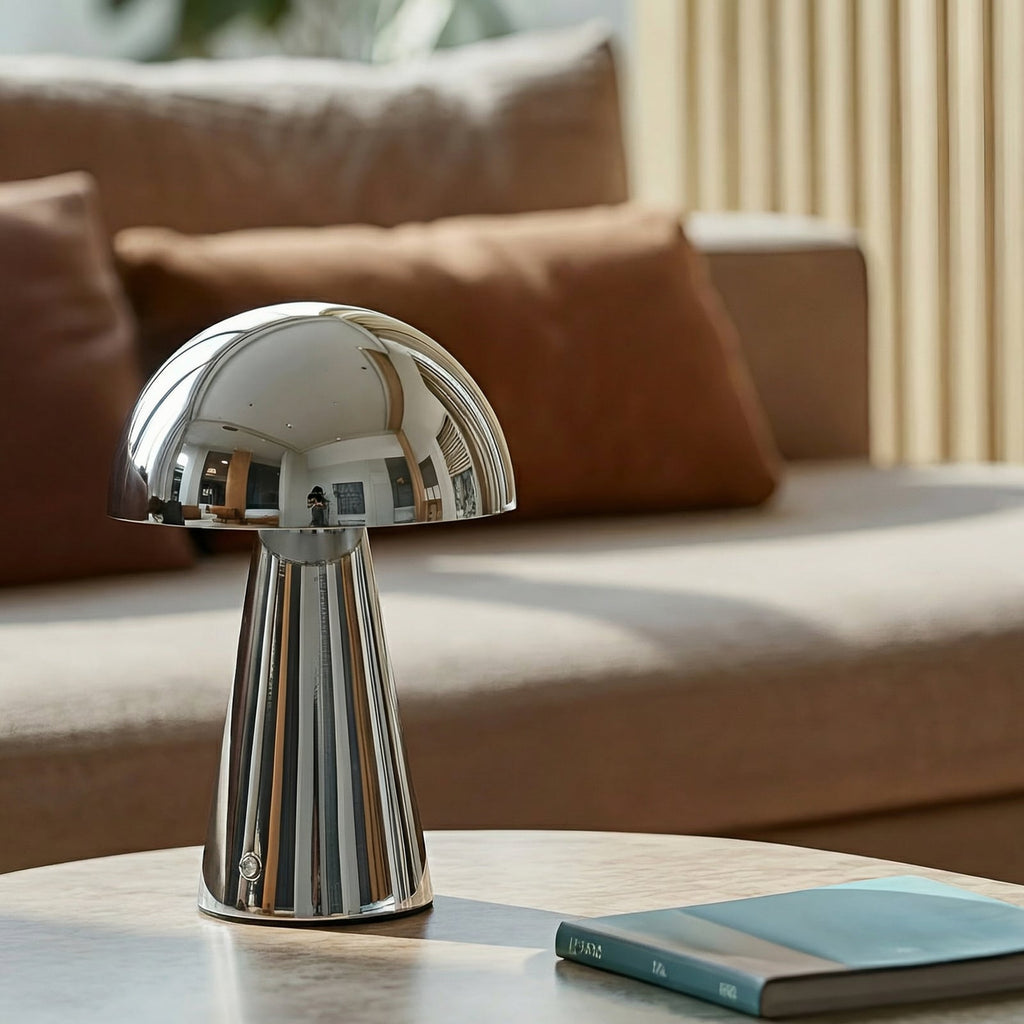 LED oppladbar bordlampe Nevijo krom dimbar montert i rom
