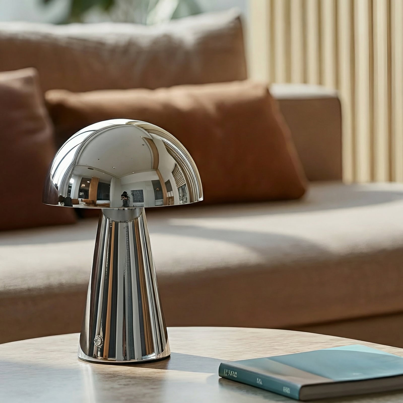 LED oppladbar bordlampe Nevijo krom dimbar montert i rom