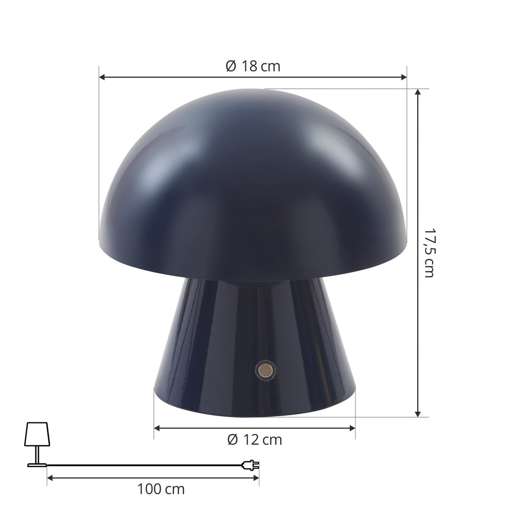 LED oppladbar bordlampe Nevijo mørkeblå montert på bord