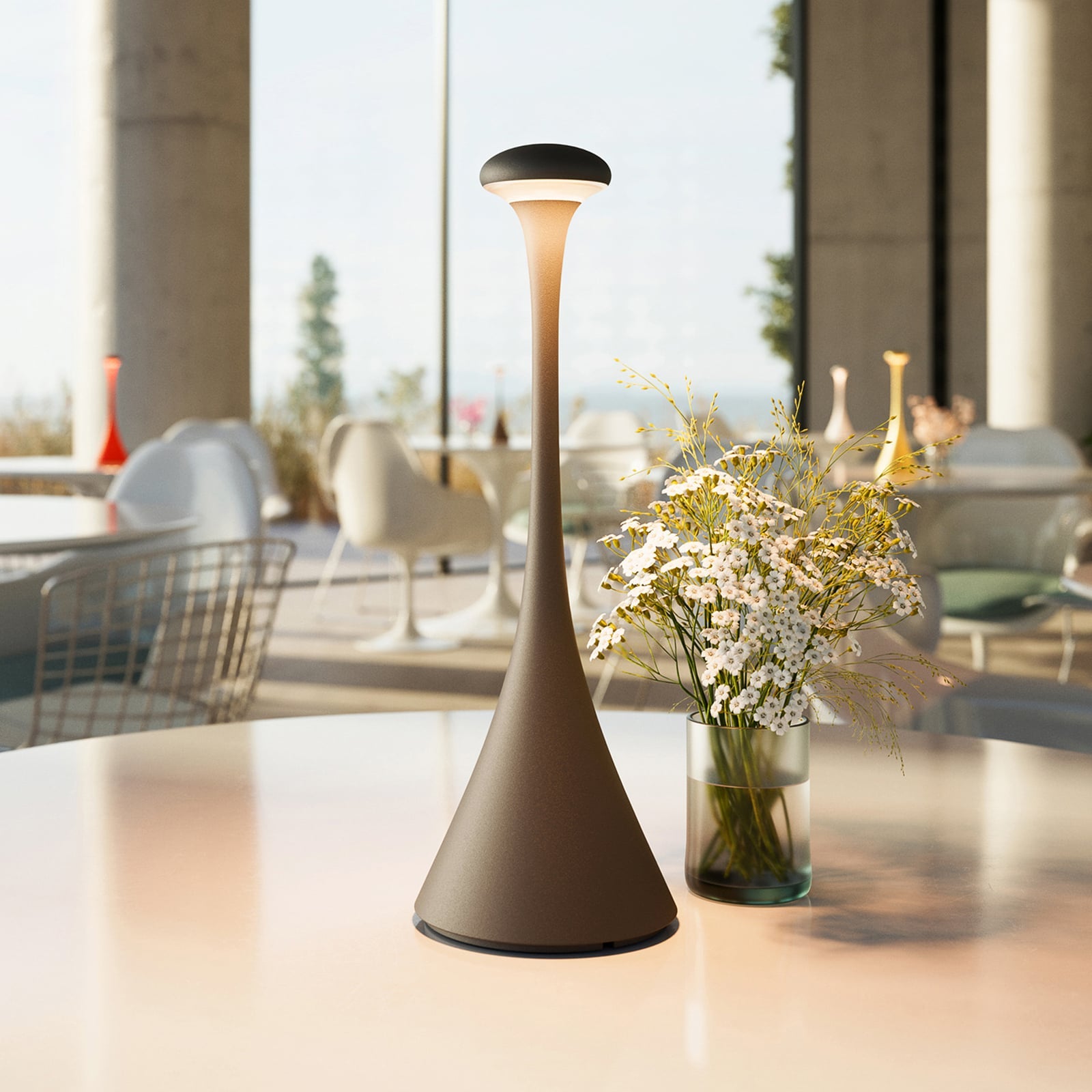 LED oppladbar bordlampe Nudrop dimbar grafitt IP54 forfra