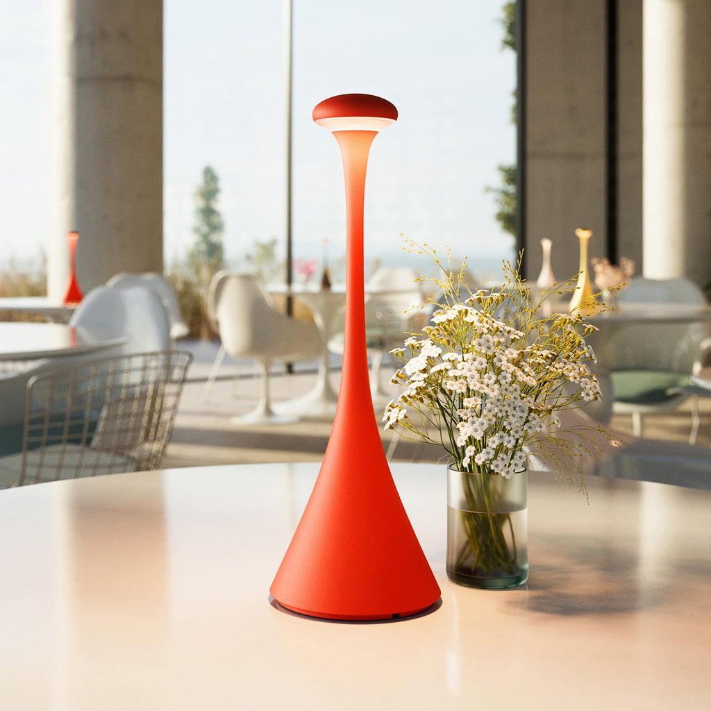 LED oppladbar bordlampe Nudrop dimbar rød IP54 forfra