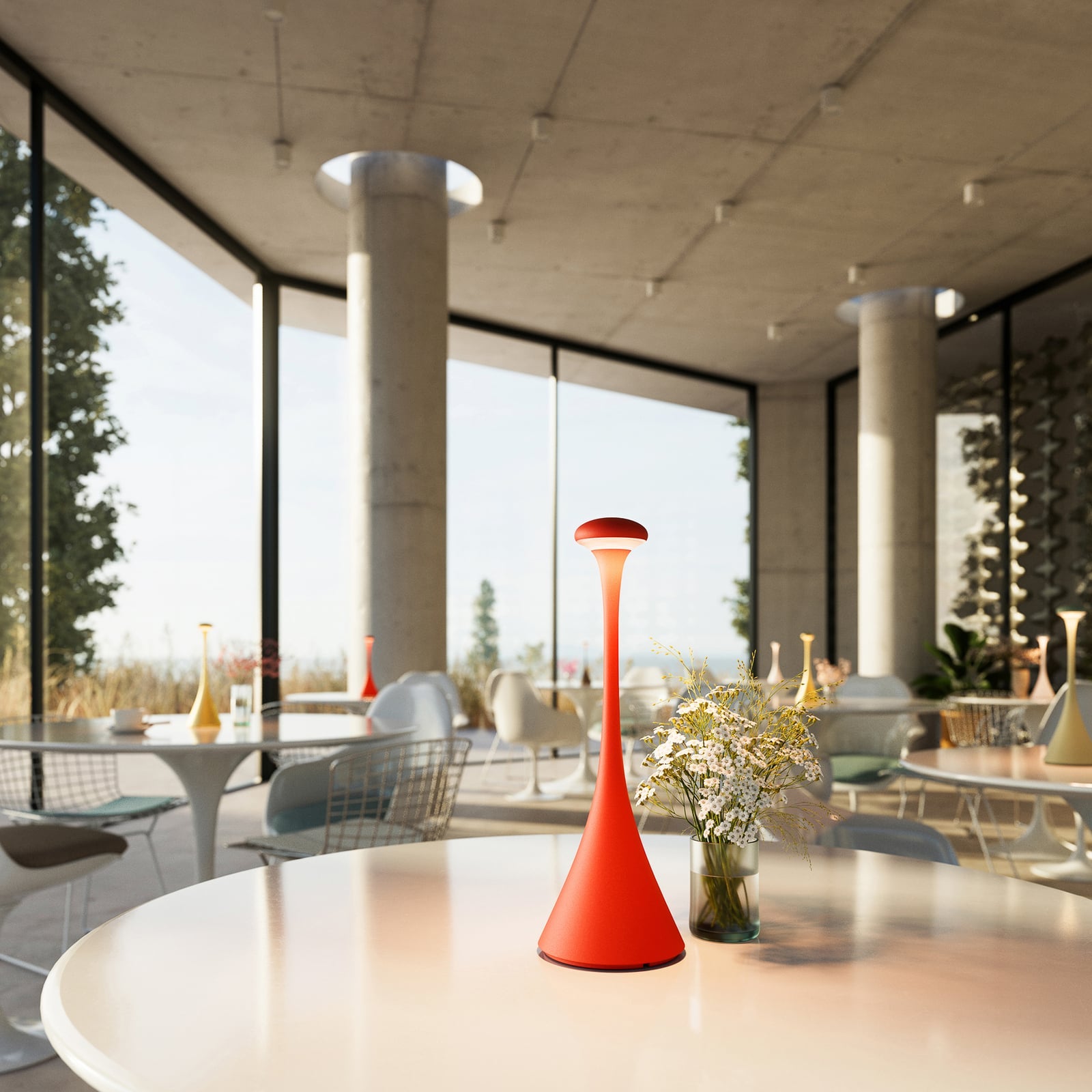 LED oppladbar bordlampe Nudrop dimbar rød IP54 bakside