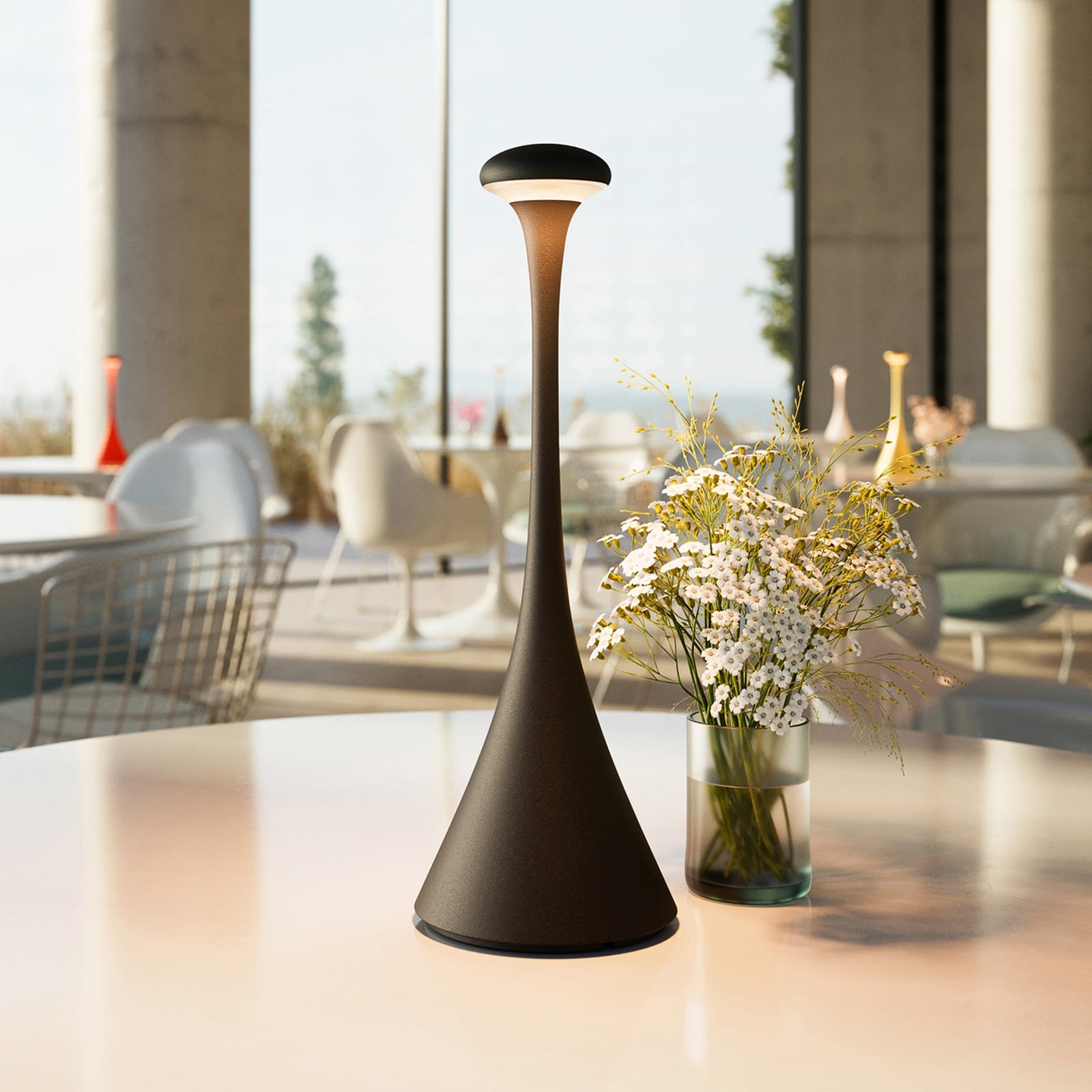 LED oppladbar bordlampe Nudrop dimbar svart IP54 forfra