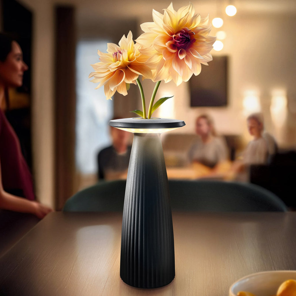 LED oppladbar bordlampe Nuflair aluminium svart dimbar IP54 forfra
